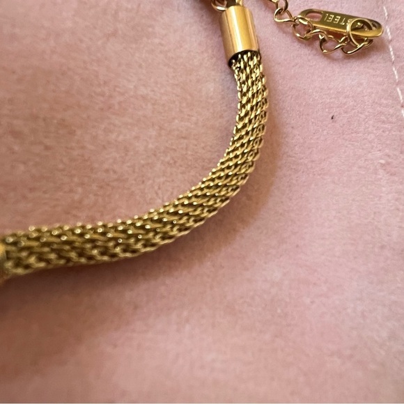 Bracelet 18K Gold Plated Stainless Steel, Mesh Chain Mother of Pearl Non-tarnish - Picture 3 of 5